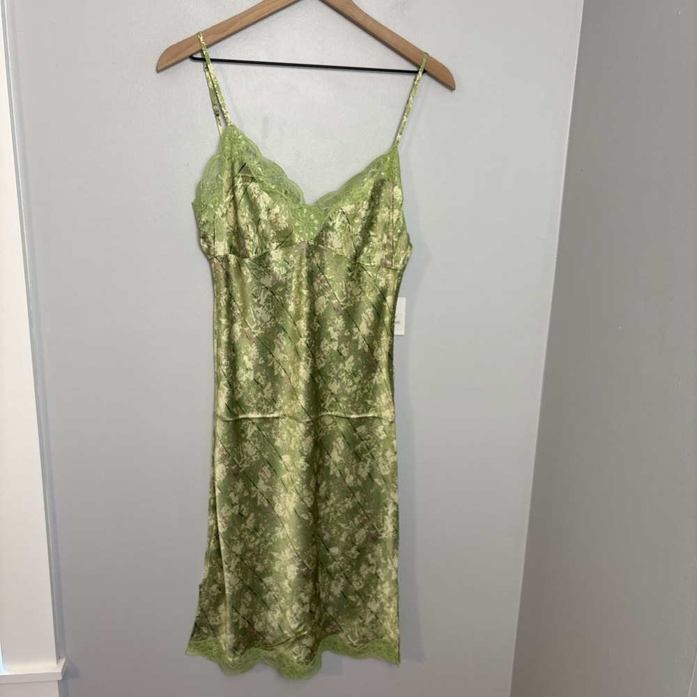 Gold Hawk‎ Midi Silk Slip Dress Women's Medium Tarragon NEW